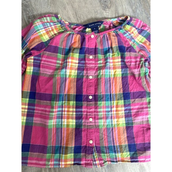 Ralph Lauren Girls Plaid Button Front Shirt Long Sleeve Cotton Top Size 5 - Picture 2 of 7